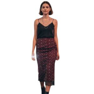 Steppin Out Y2K Slip Skirt Medium Burgundy Black Mesh Metallic Silver